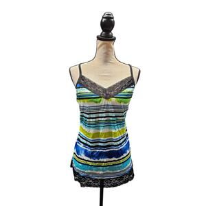 Currants Y2K Striped Black Lace Tank Sz Large Indie Sleaze Rave